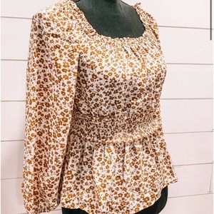 Ivory Floral Balloon Sleeve Top